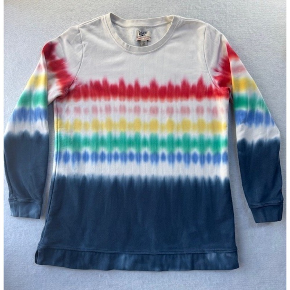 LANDS‎ END Women's Rainbow Tie-Dye Serious Sweats Sweatshirt LT 14 16 LRG